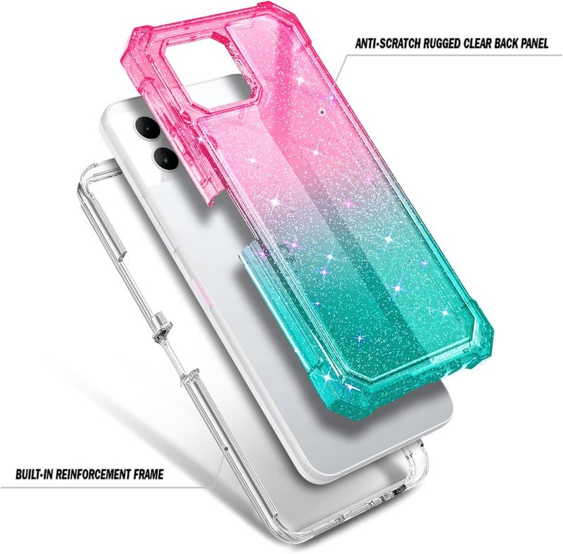 NZND Designed for T-Mobile REVVL 7 Phone Case (REVVL 7 5G), Glitter Pink/Aqua | with Screen Protector, Full-Body Shockproof Protective Rugged Impact Resist Bumper Cover - Image 3